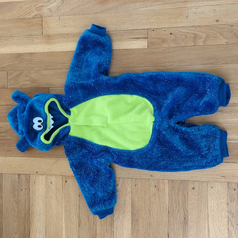 Baby Blue Green Fuzzy Metallic Monster Costume Size 6-9 months